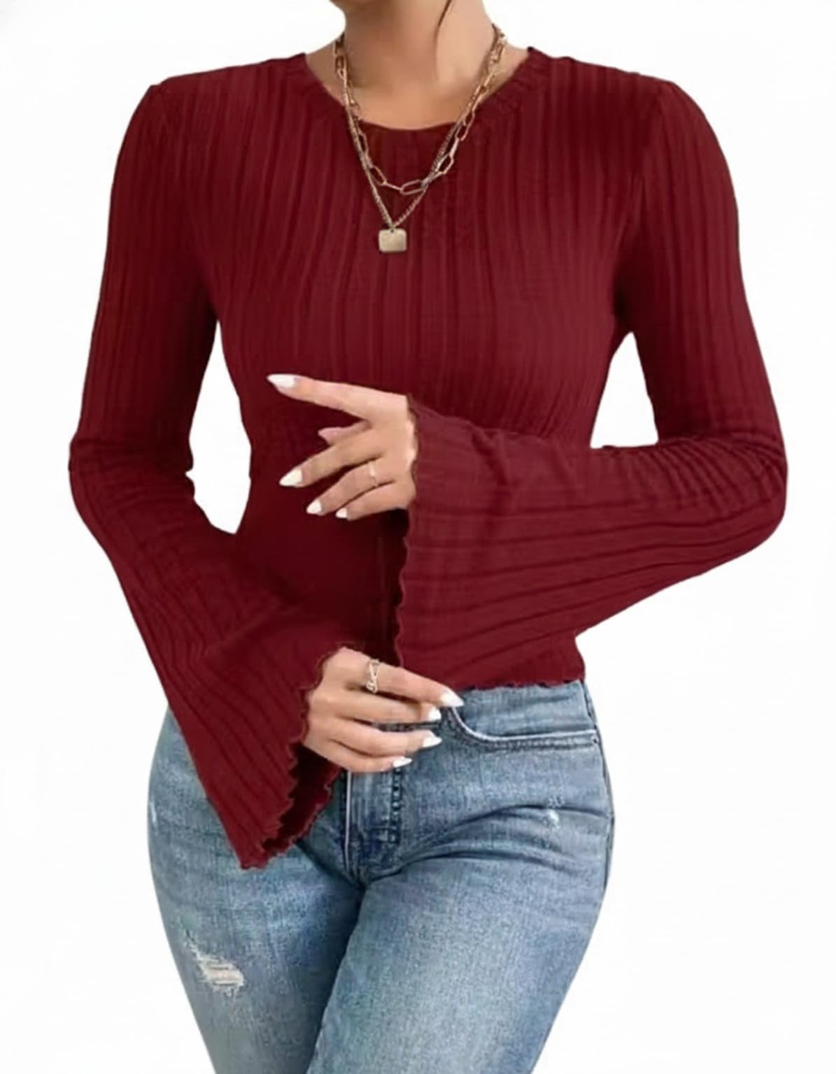Casual Bell Sleeve Self Design Girls Casual Tops | Stylish Round Neck Regular Fit Top for Girls | Soft & Comfortable Tops-picture-41