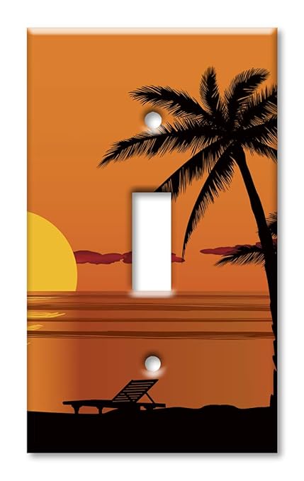 Art Plates 1 Gang Toggle Wall Plate - Beach Orange Sunset