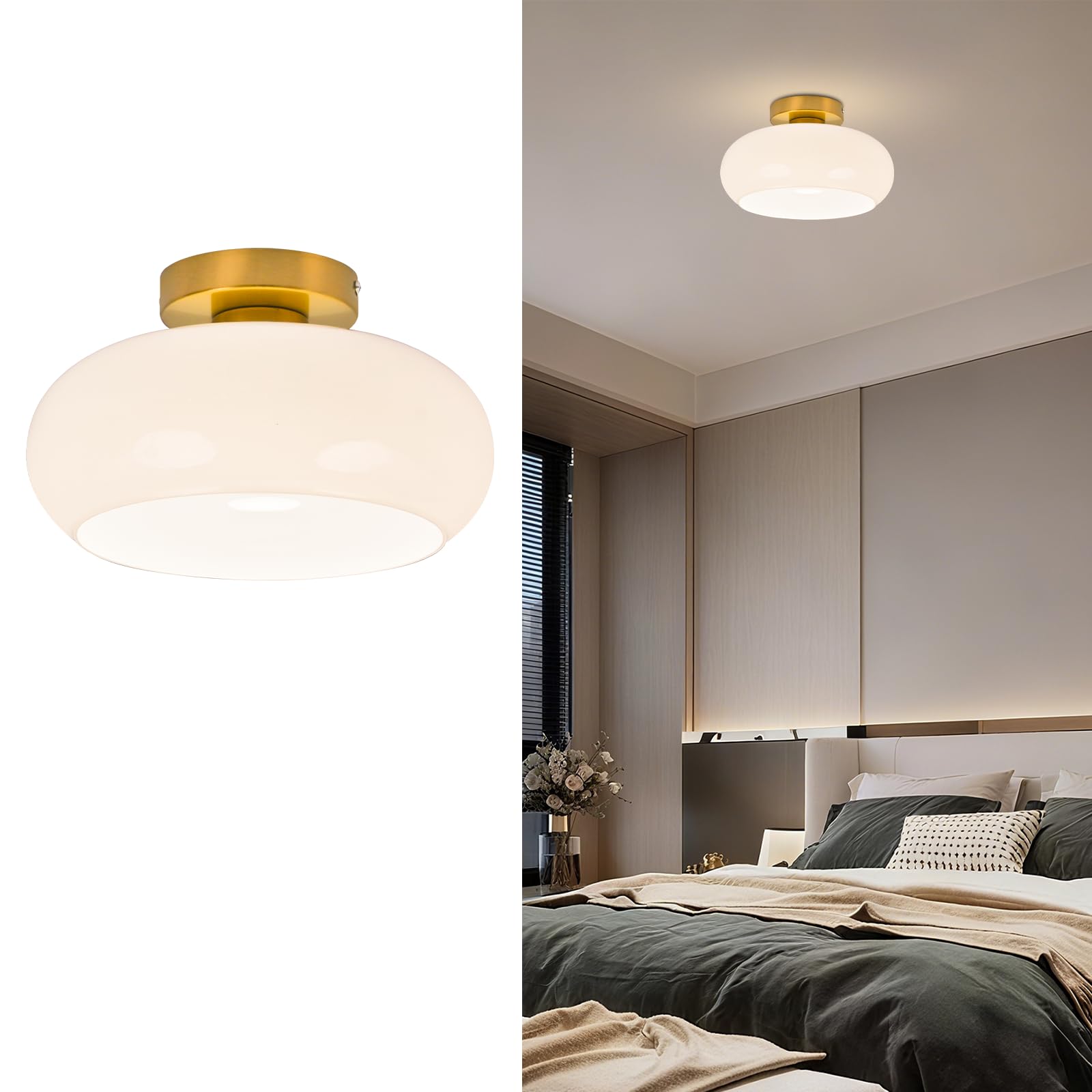 Yvamnad Light 28Cm Ceiling Ing Fixtures Mid-Century Ceiling Lamps Modern Semi Flush Mount Ceiling Kitchen Ceiling Fixture With Glass Shade Close To Ceiling Lamp For Entryway Hallway Bathroo