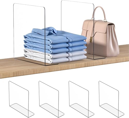 Miniatura 13 de OKPOW Separadores de Estantes Organizador de Armario - 12" de Alto X 11.8" de Profundidad Acrílico Transparente Resistente Separador para Ropa