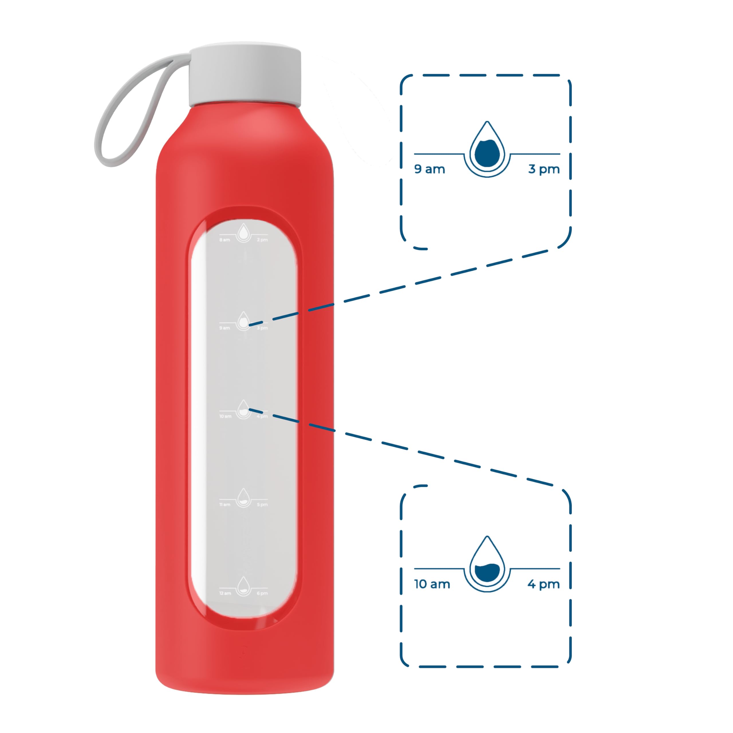 Wessper Borraccia in vetro rivestimento in silicone, bottiglia in vetro borosilicato con indicazione del tempo 1 litro, borraccia sportiva Ideale per fitness, scuola, sport, bambini – Rosso
