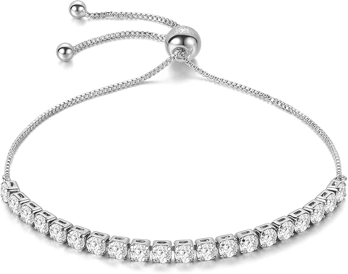 J.Fée Silver Bracelet, Tennis Bracelet S925 Sparkling 5A Cubic Zirconia Adjustable Bracelet for Women Girls to Christmas, Exquisite Box