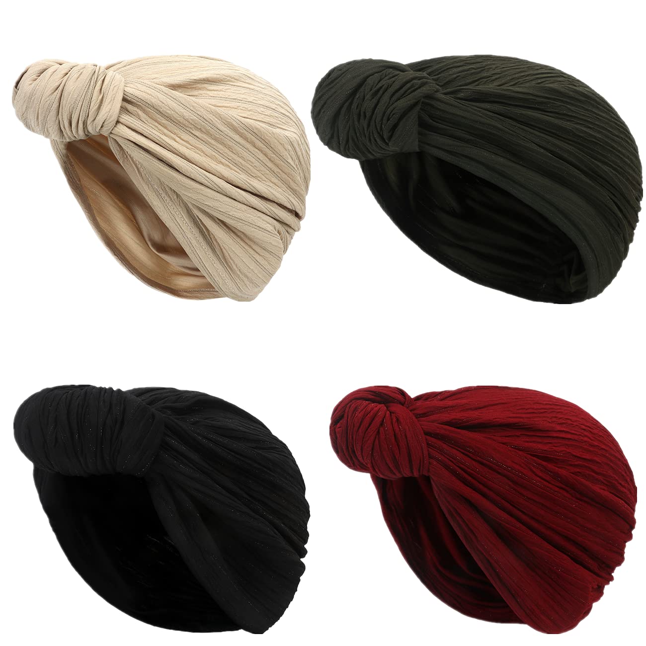 Daysskk Turban damska chusta na głowę, chemia, nakrycie głowy, turban, damska, 4 sztuki - kolor 4, jeden rozmiar