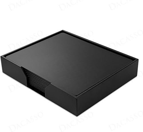 Dacasso Juego de accesorios clásicos de cuero negro de lujo, sala de conferencias de 10 asientos, tapete de mesa de 17 x 14 pulgadas, tapete de
