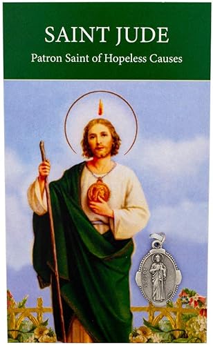 Miniatura 3 de VILLAGE GIFT IMPORTERS Medalla de San Judas Tarjeta de oración Santo patrón de causas desesperadas Hecho en Italia Joyería cristiana, Metal