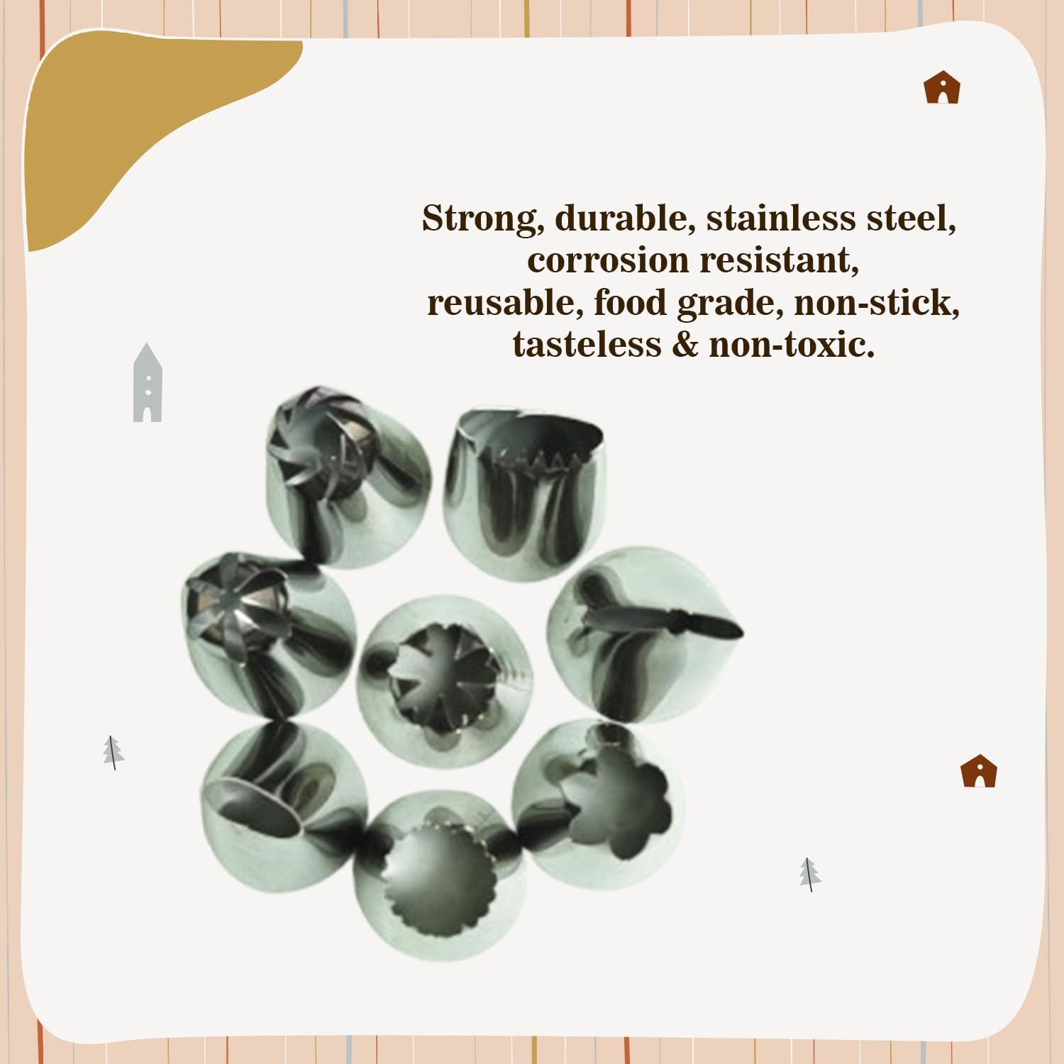 Cake Decor - Stainless Steel Nozzle Set - 8 Professional Piping Tips for Icing, Decorating Cakes, Cupcakes, Cookies, Pastries - Reusable, Durable, Easy to Clean 2