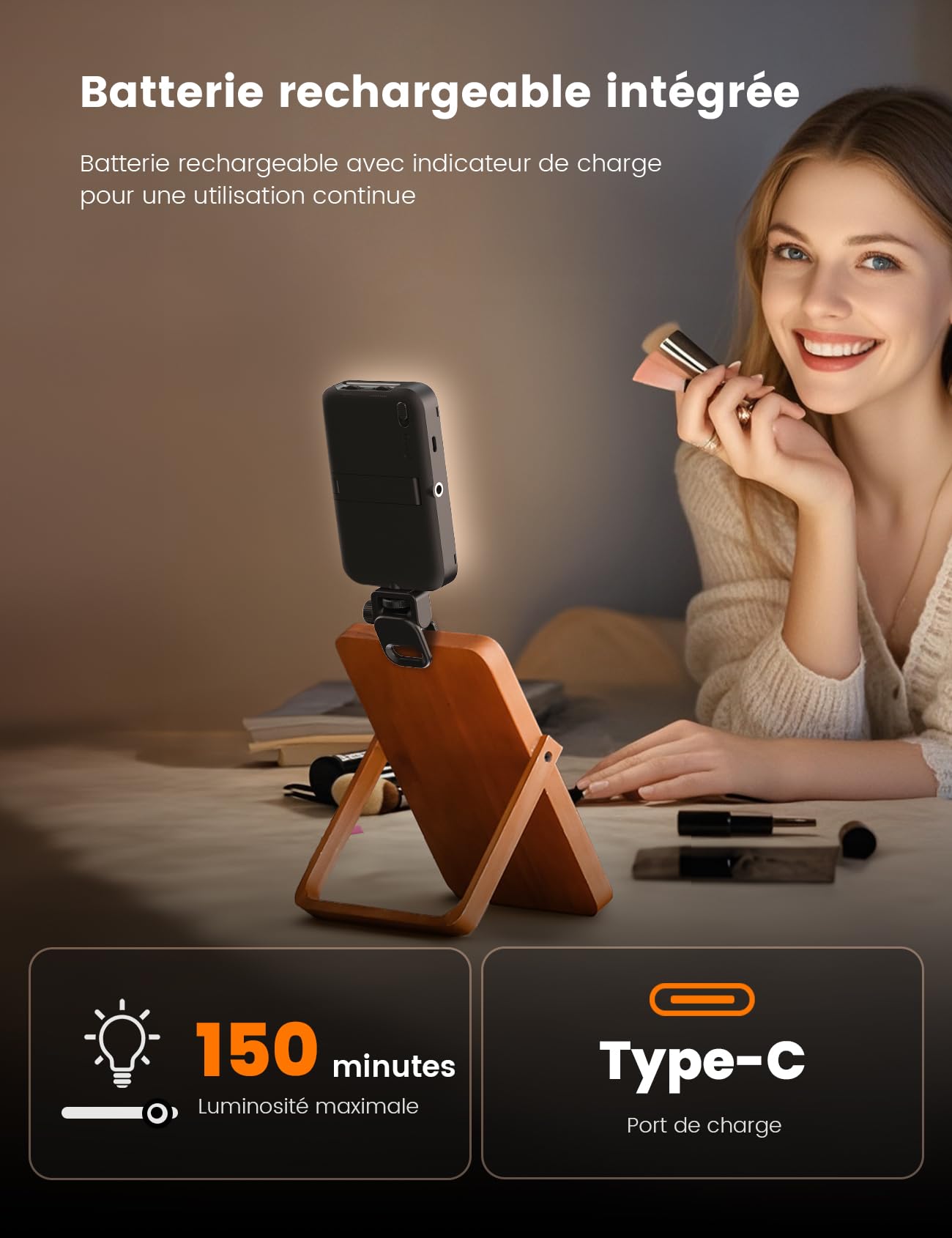 ANXRE Lumiere Vidéo sur Telephone Caméra avec Diffuseur Doux et Support Intégré – Lumière Vidéo Rechargeable avec 96 LED pour Selfie, Téléphone, Caméra, Idéale pour Maquillage, TikTok, Appels Vidéo