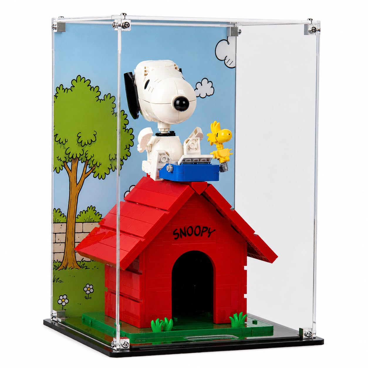 Acrylic Display Case compatible with LEGO® deas: Peanuts: Snoopy's Doghouse (21368) (Clear Back, Black Base)