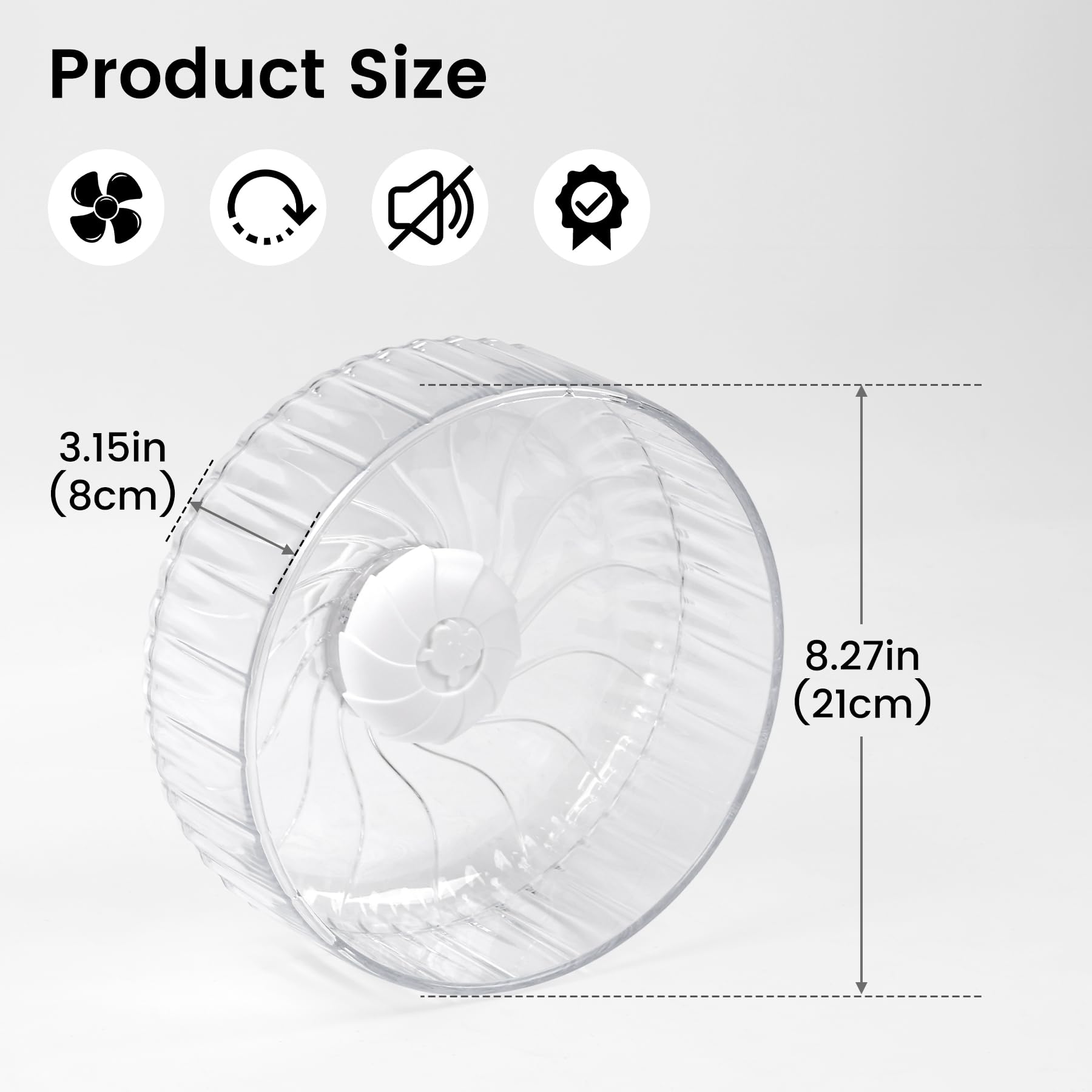 Silent Hamster Wheel, 8in Hamster Wheel No Stand, Double-Bearing Quiet Spinner for Syrian Hamsters, Hedgehogs, Mice & Small Pets, Clear - image 4