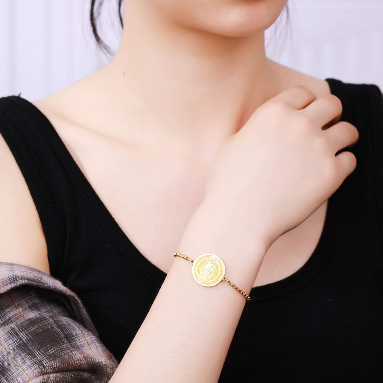 Yonhon St Benedict Medal Necklace Bracelet Stainless Steel Exorcism Catholic Gift for Men - Image 5