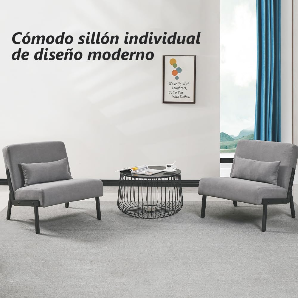 Mingone Sessel Lounge Modern Einzelsessel mit Rückenlehne Loungesessel Design Cocktailsessel Relax Sessel mit Kissen Bequemer Polstersessel für Wohnzimmer Schlafzimmer Balkon (1, Grau)