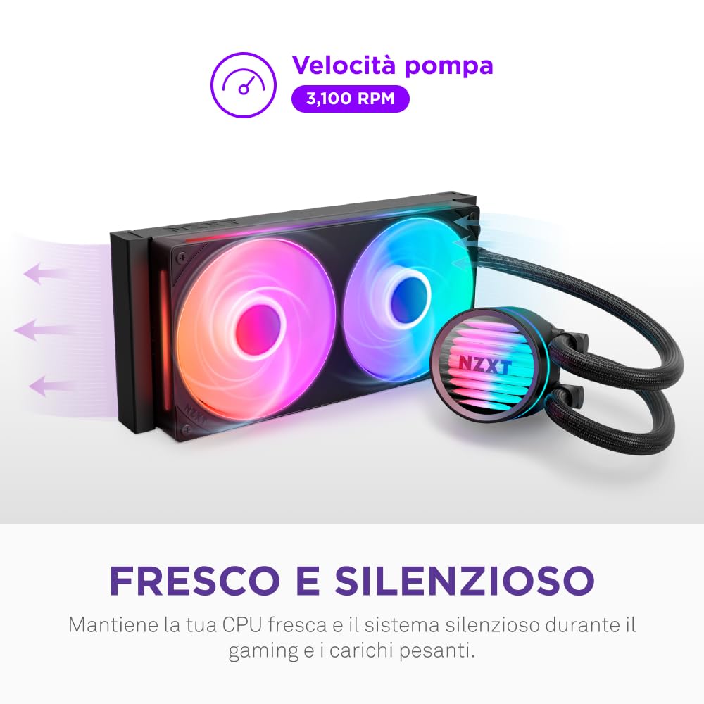 NZXT Kraken Core 240 RGB - Dissipatore AIO a liquido per CPU - Radiatore 240 mm - Ventola a telaio singolo 240 mm - Compatibile con Intel® LGA 1851/1700/1200/115X e AMD® AM5/AM4 - Nero