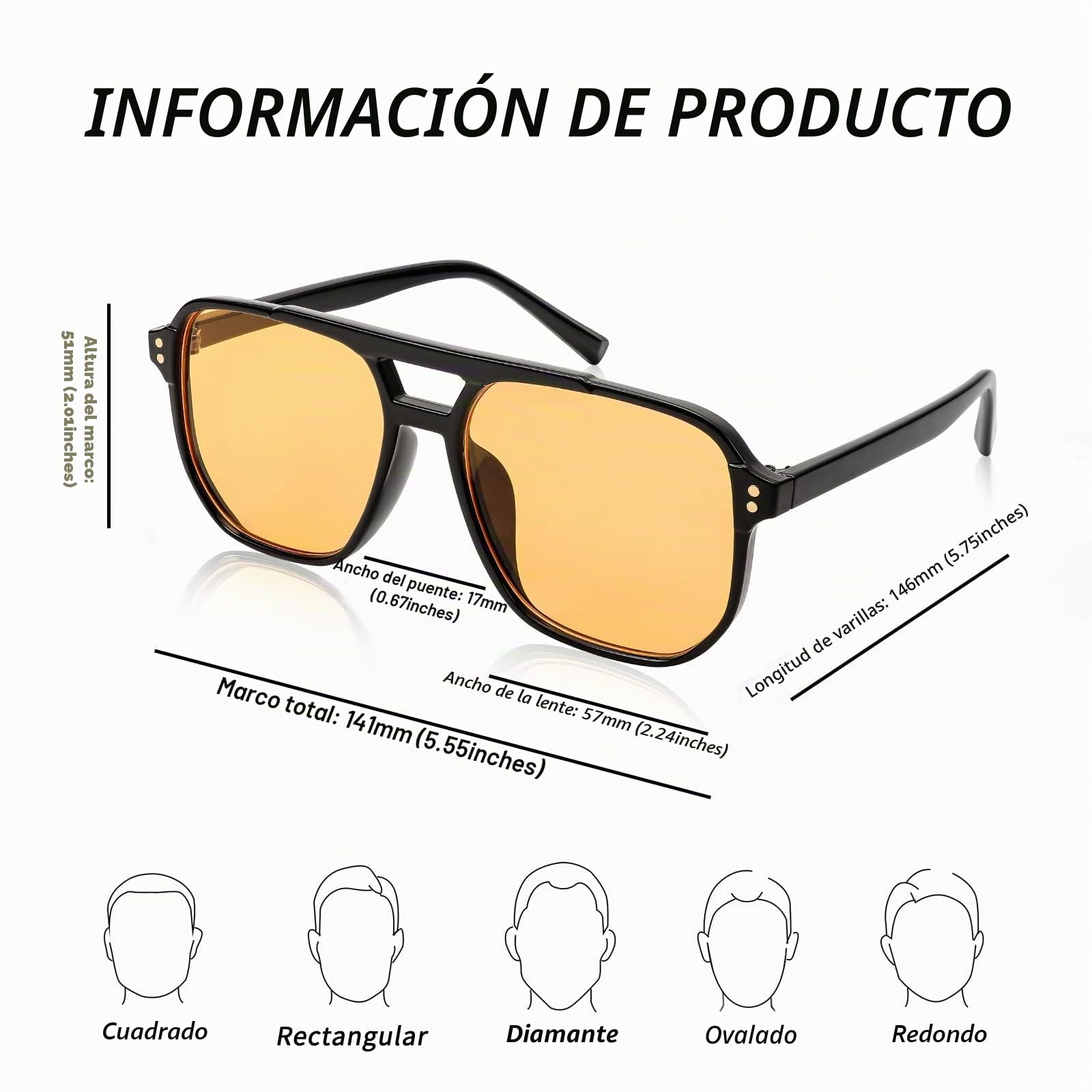 Gafas de Sol FEISEDY Retro 70s Cuadradas Vintage Doble Puente Protección UV400