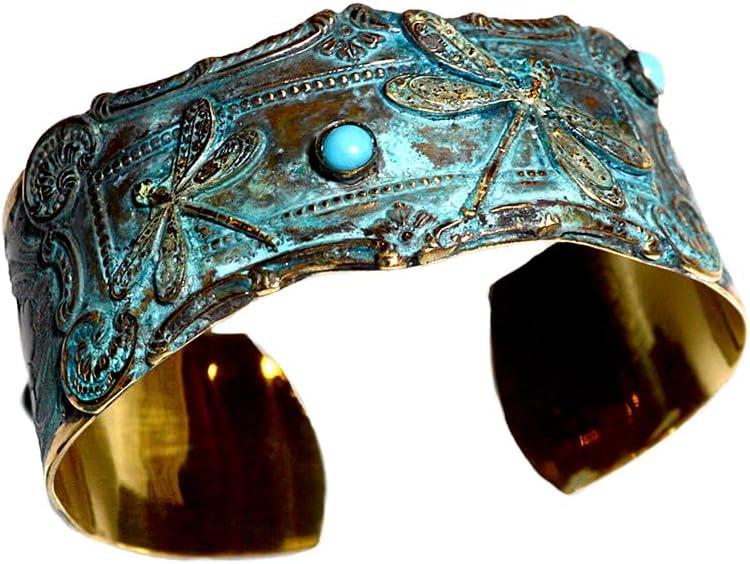 Elaine Coyne Collectible Artwear - Dual Dragonfly Cuff Bracelet with Sleeping Beauty Turquoise - Image 4