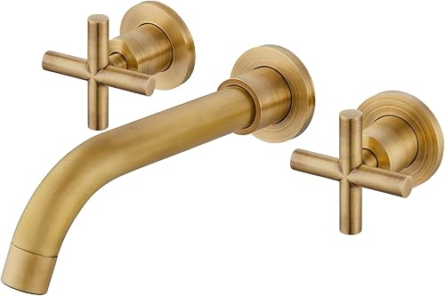 Airuida Grifo de baño de latón antiguo de latón macizo con boquilla giratoria de 360 grados, grifo de lavabo de doble cruz con válvula áspera