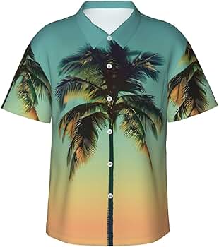 JIPOFD Palm Tree Men's Hawaiian Shirt Short Sleeves Button Down