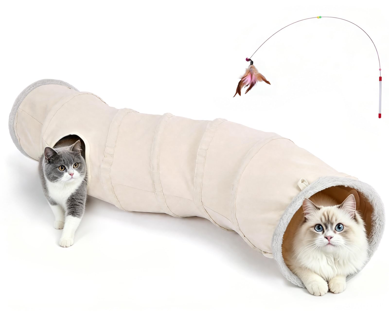 Ownpets Tunnel per gatti a forma di S con palline sospese, 30 x 125 cm, tubo pieghevole a 2 vie per gattini | Tessuto scamosciato, tunnel extra largo 30 cm, adatto a gatti di tutte le dimensioni, per interni ed esterni