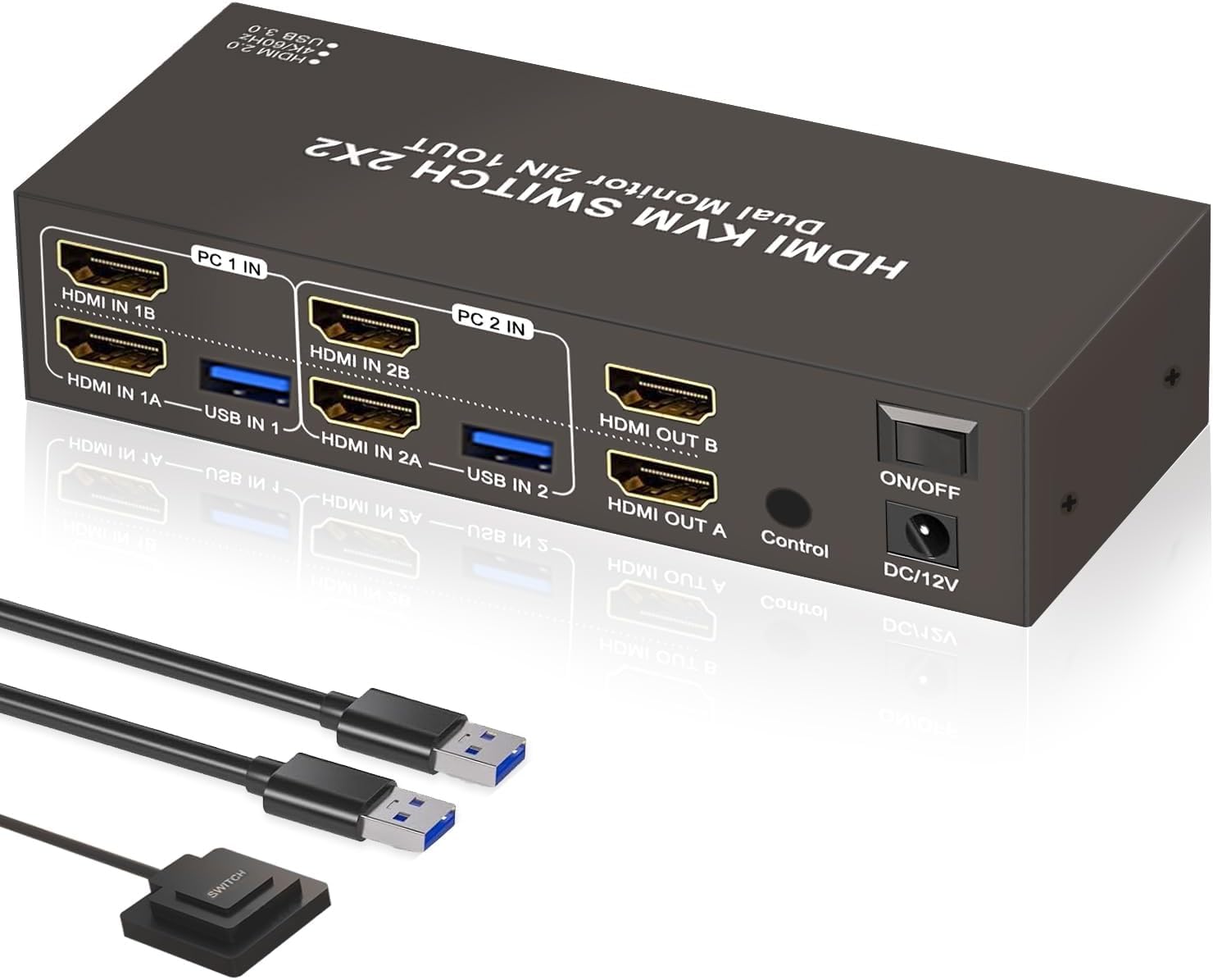 Dual Monitor HDMI KVM Switch 2 Monitors 2 Computers 4K 60Hz HD USB3.0 Switcher for 2PC or 2Laptops Share 2 Monitors and 4 USB Ports Keyboard Mouse Printer Scanner Support Multiple Monitors