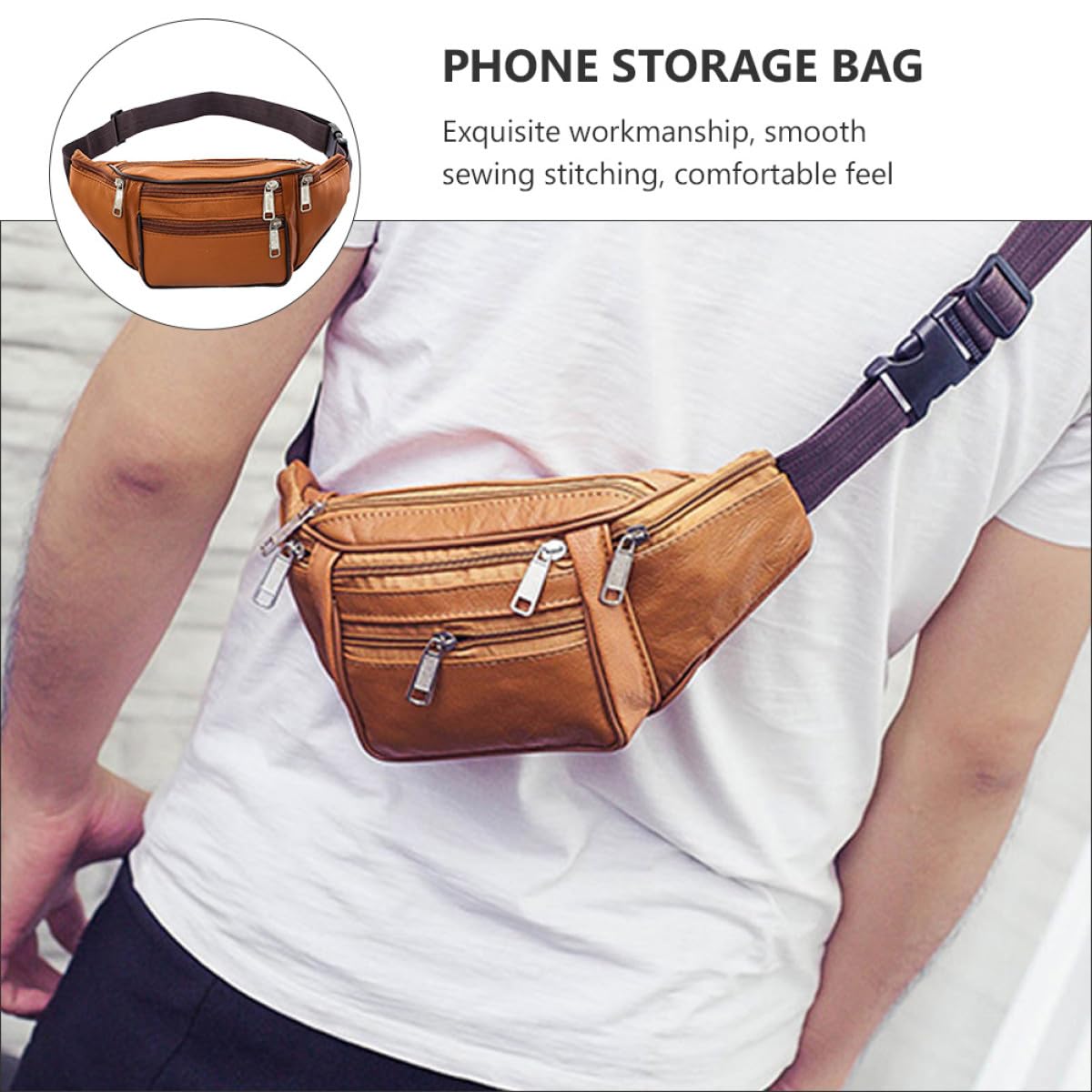 Mipcase Riñonera para Hombre de PU Resistente y Antideslizante Diseño Simple y Elegante Bolsa Multifuncional para Cintura para Viajes y Uso Diario