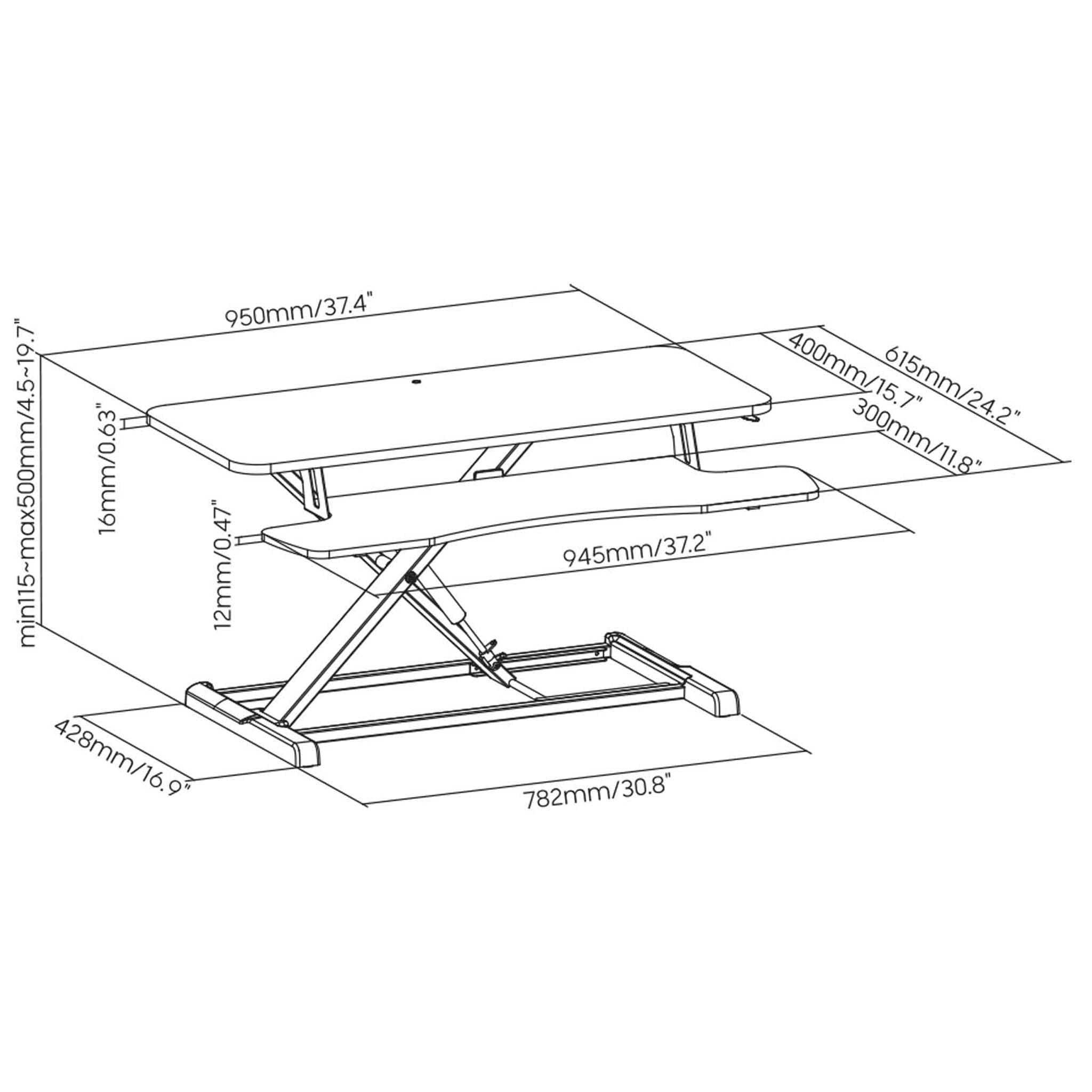 Wiltec Schreibtischaufsatz mit Tastaturablage 95x40cm höhenverstellbarer Steh-Sitz-Pult für Laptops