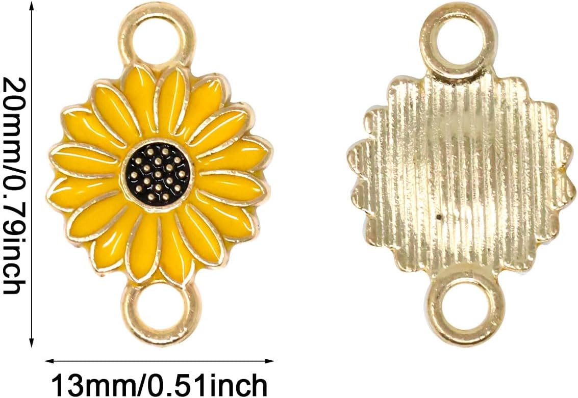 Honbay 30PCS Enamel Sunflower Charm Connectors Double Loops Flower Charms Pendant for Earring Necklace Bracelet Keychain Jewelry Craft Making - Image 2