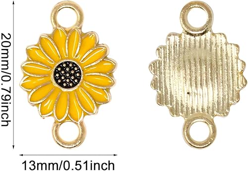 Miniatura 2 de Honbay 30 conectores esmaltados de girasol, doble bucle, dijes de flores, colgantes para aretes, collares, pulseras, llaveros, joyería y manualidades