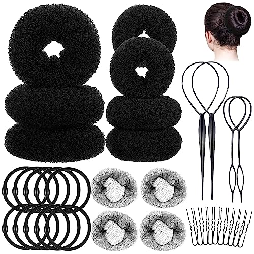 35pcs Fabricante De Panecillos De Pelo Donut Moño Pelo Juego De Hacer Moño Horquillas Para Peinados Chignon Donuts Para El Pelo Para Hacer Moños Accesorios