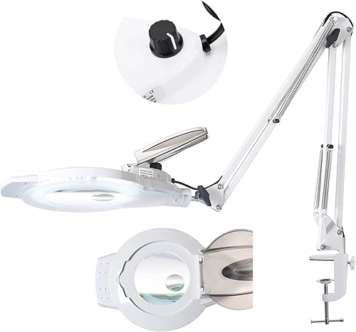 KIRKAS - Lupa de 5 x y 10 x con luz y soporte 2200 lúmenes regulable 10 x lente de cristal real para madre e hijo lupa iluminada para leer reparar
