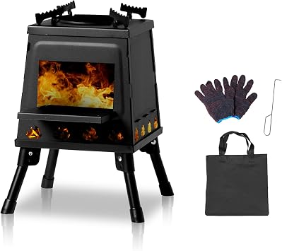 Camping Wood Stove, Portable & Folding Tent Wood Burning Backpacking Stove Alloy Steel for Outdoor Survival Emergency, Picnic, Cooking, Hiking, Outside BBQ