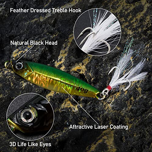 Alwonder 5 Pack Fishing Jigs Metal Jig Jigging Spoon Lures, Surf Fishing Spoons Casting Jigs, Trolling Spoon Diamond Jig Saltwater Freshwater Jigging Spoon For Striper Mackerel Bass Halibut, 1Oz #TOP2