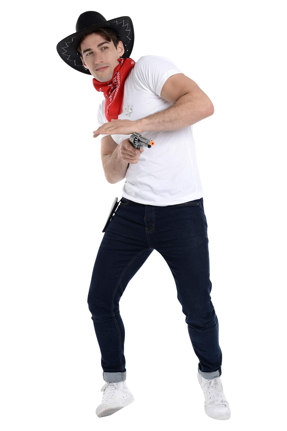 Zac's Alter Ego Fancy Dress Unisex 4 Piece Cowboy Set, Black Hat, Red Bandana