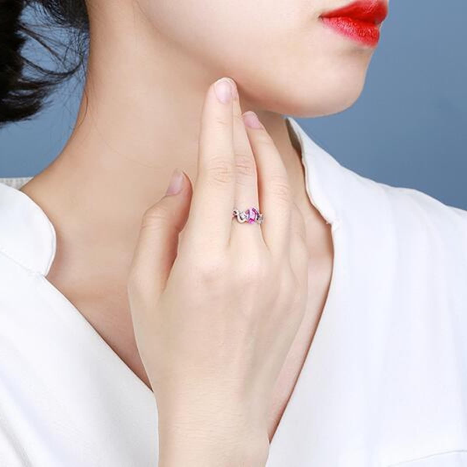 Anillo de boda de oro blanco de 18 quilates, zafiro rosa ovalado, anillo promise ovalado con zafiro rosa de 1,07 quilates y anillo de diamante para mujer