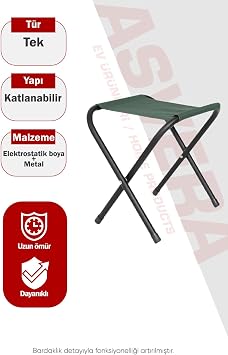 Asvera Katlanabilir Metal Kamp Taburesi - Portatif Bal k  Piknik Ve Plaj Taburesi