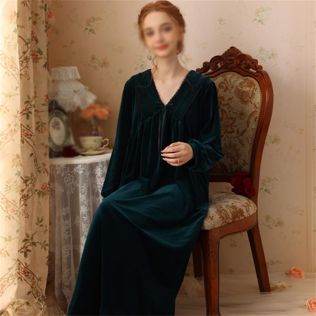JSEIAJB Women's Autumn and Winter Golden Velvet Plush Long Sleeve Pajamas Long Home Sleeping Dress(X-Large)