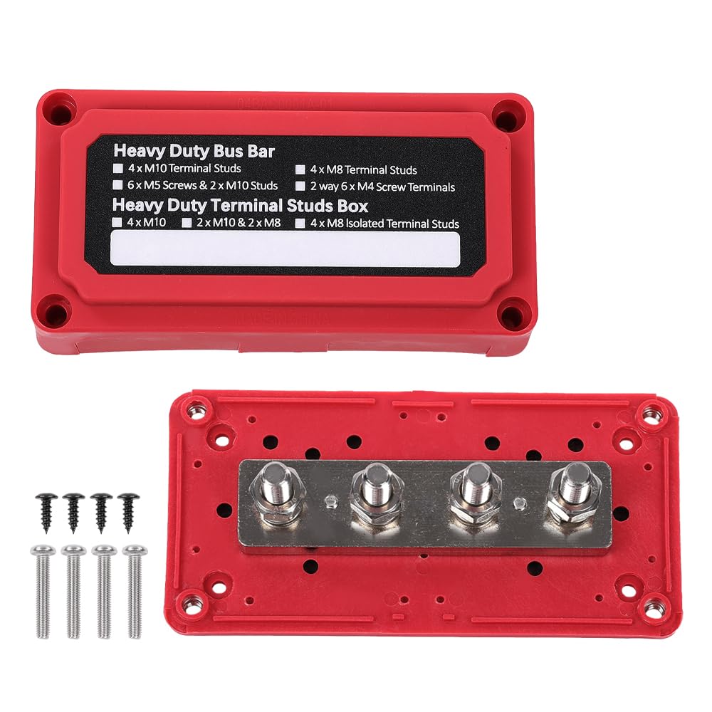 GRAND ORANGE Nylon/Fiberglass Heavy Duty 4 Way Bus Bar/Power Distribution Box I Type Screw 300A 48V DC(Red)
