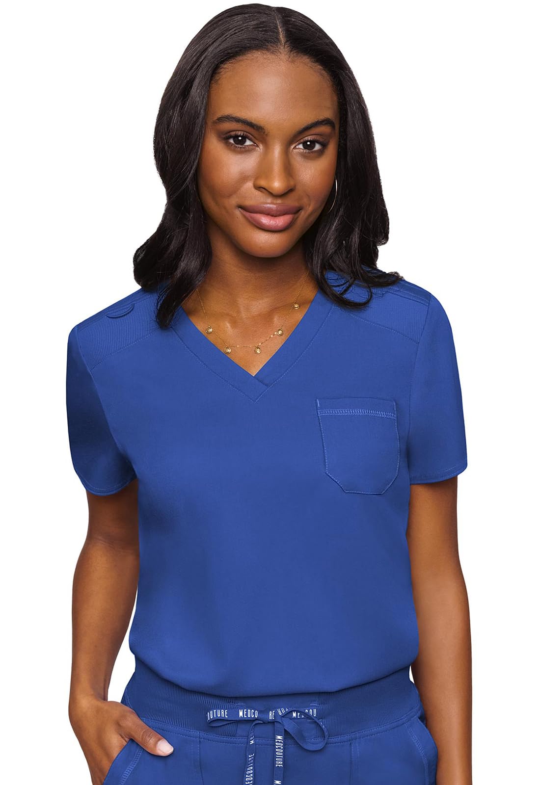 Med Couture Conjunto de uniforme médico para mujer con cuello en V MC7448 y pantalones elásticos en 2 direcciones 7710, Royal- 2XL Top/XL pantalón