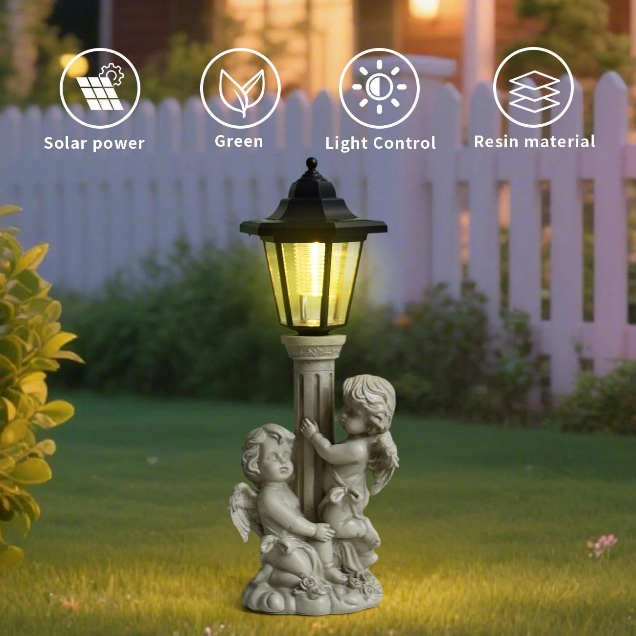 Solar Garden Outdoor Boy and Girl Angels Hugging Roman Columns with Lights, Outdoor Terrace Decorations for Patio Yard Lawn Walkway Ornaments Gifts for Mom Grandma Birthday
