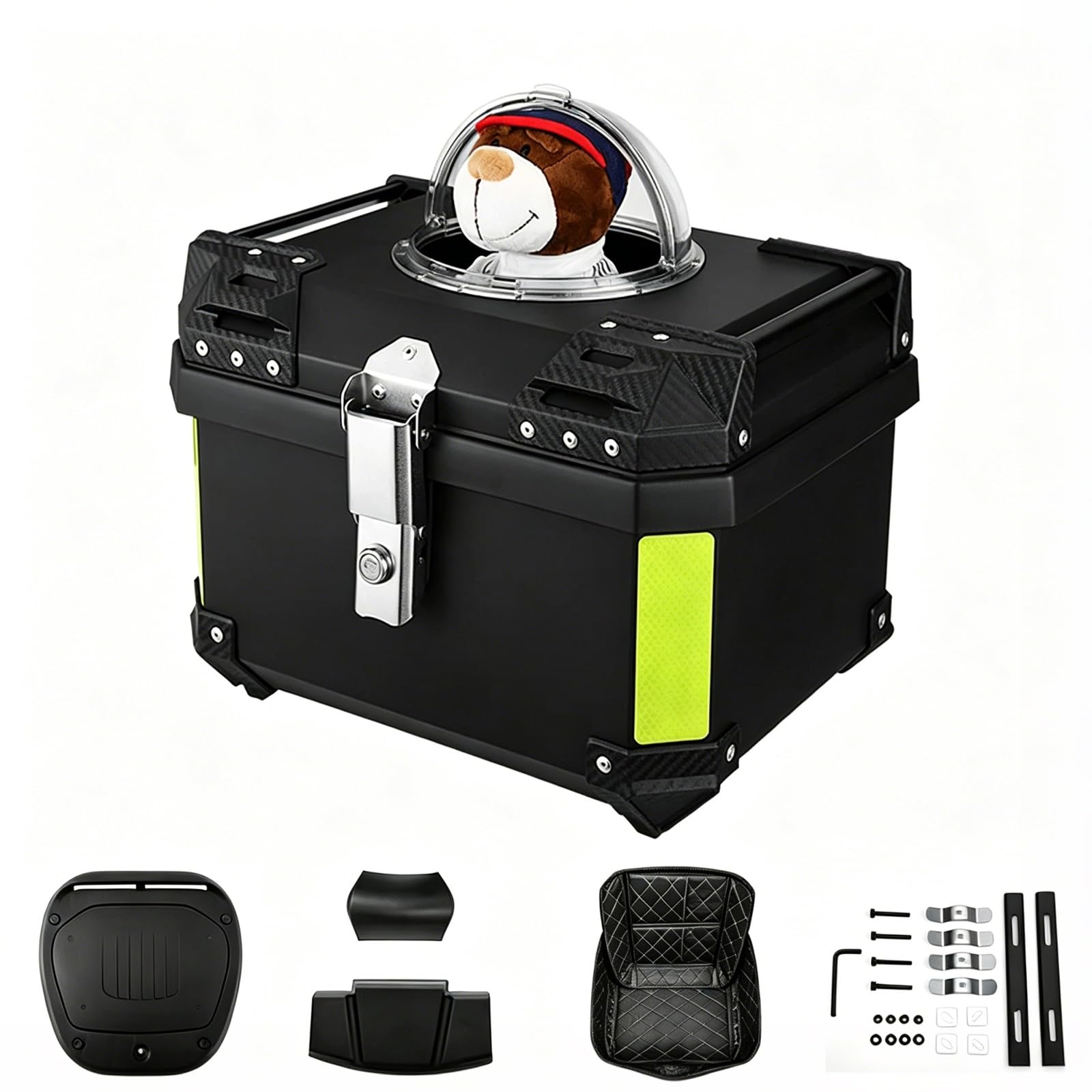 Transportin Perro Moto Muy Resistente PP Material Resistente a Impactos Incluye Base y Respaldo, para Portaequipajes Traseros de Moto y Patinete Eléctrico(A,57L)