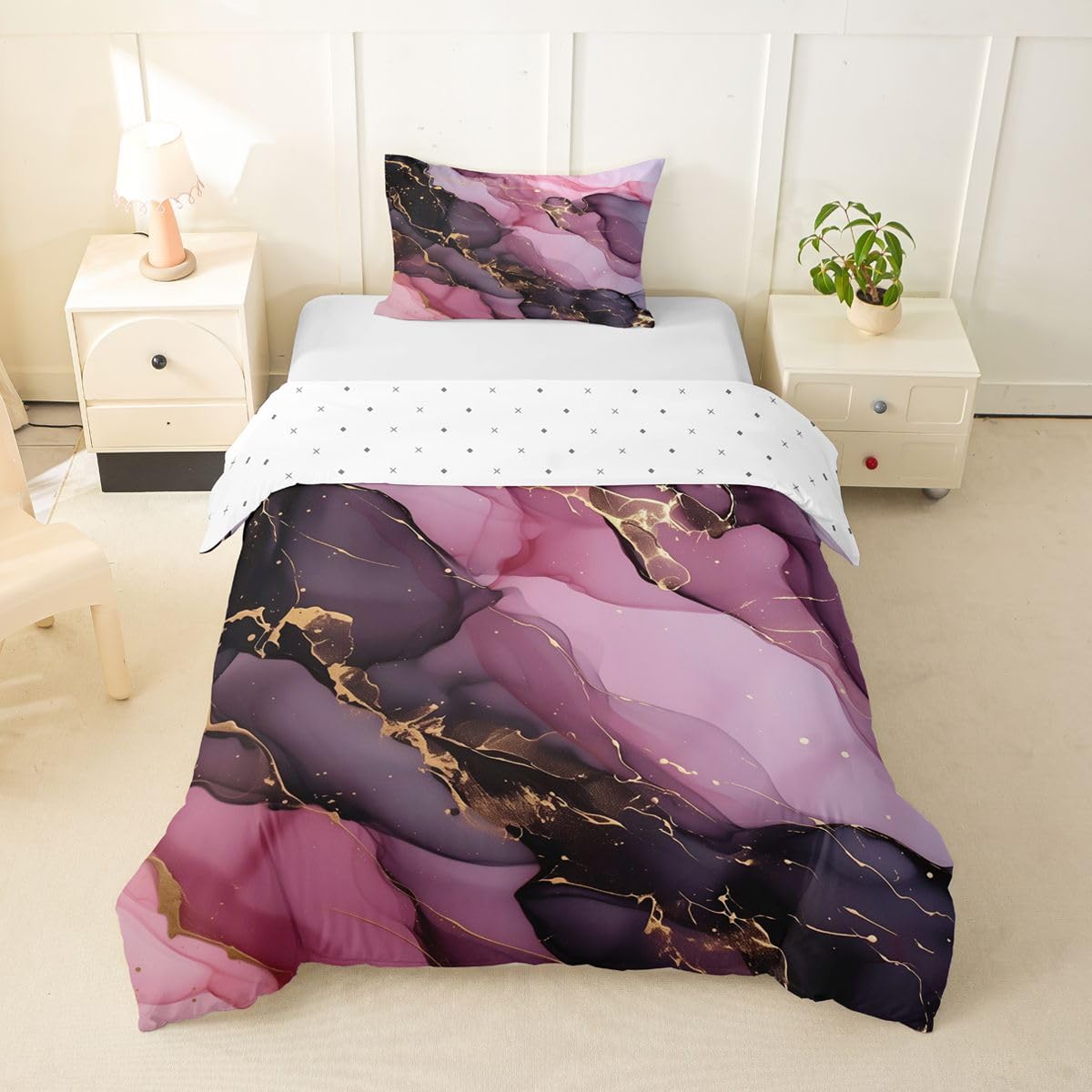 Homemissing Pink Black Gold Abstract Duvet Cover Single Size Boys Girls Luxury Bedding Set Breathable Soft Modern Art Comforter Cover 2Pcs Abstract Art Bedroom Decor