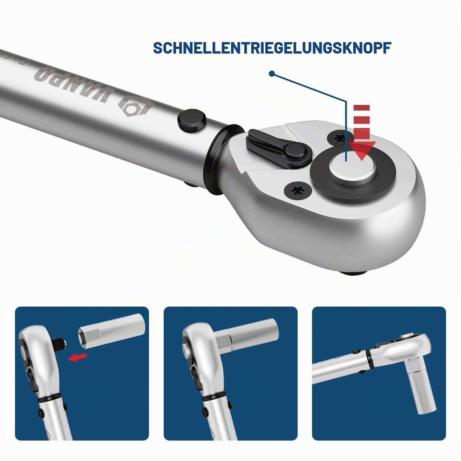 VANPO Drehmomentschlüssel 1/4" & 3/8" & 1/2", 3-25Nm, 5-60Nm, 20-220Nm | 3 teilig Torque Wrench Set, ±3% Fehlergenauigkeit mit 72 Zähne Wende Ratschenkopf für Fahrrad, Motorrad, Auto Wartung