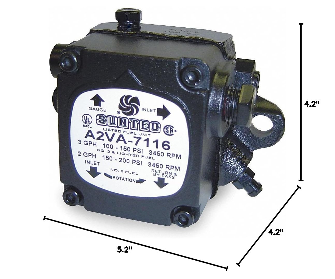 Suntec A2VA-7116 Oil Burner Pump with dimensions