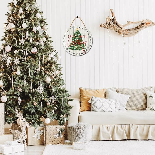 Miniatura 3 de Sokomurg Calendario de Adviento de Navidad, calendario de cuenta regresiva, decoración redonda de madera, letrero de árbol de Navidad, decoración de