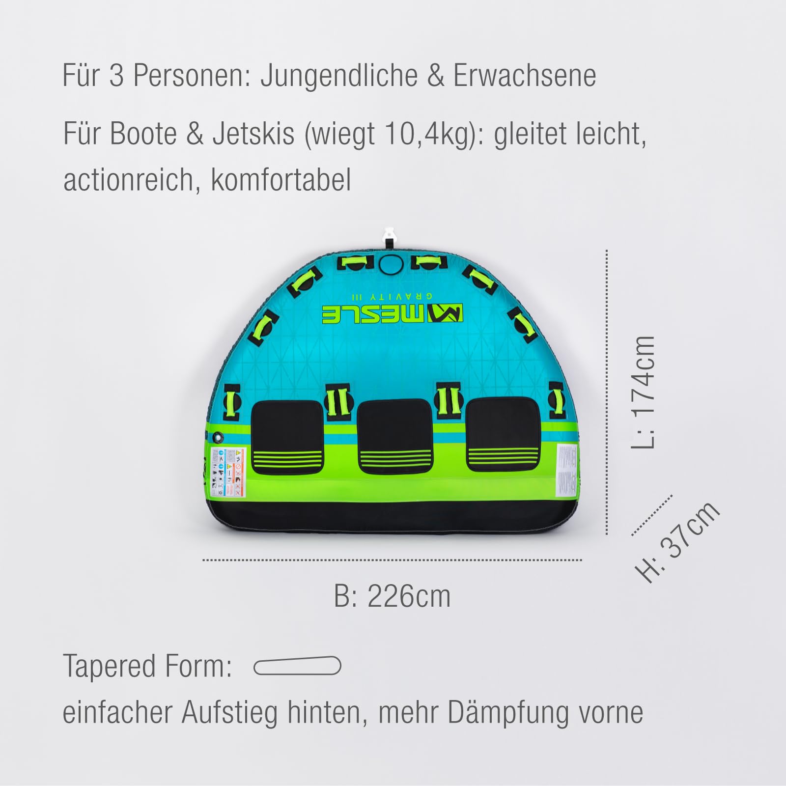 Mesle Hinchable Arrastrable Gravity, 2-3 Personas, Flotador de Arrastre, Remolcable Hinchable, Barco