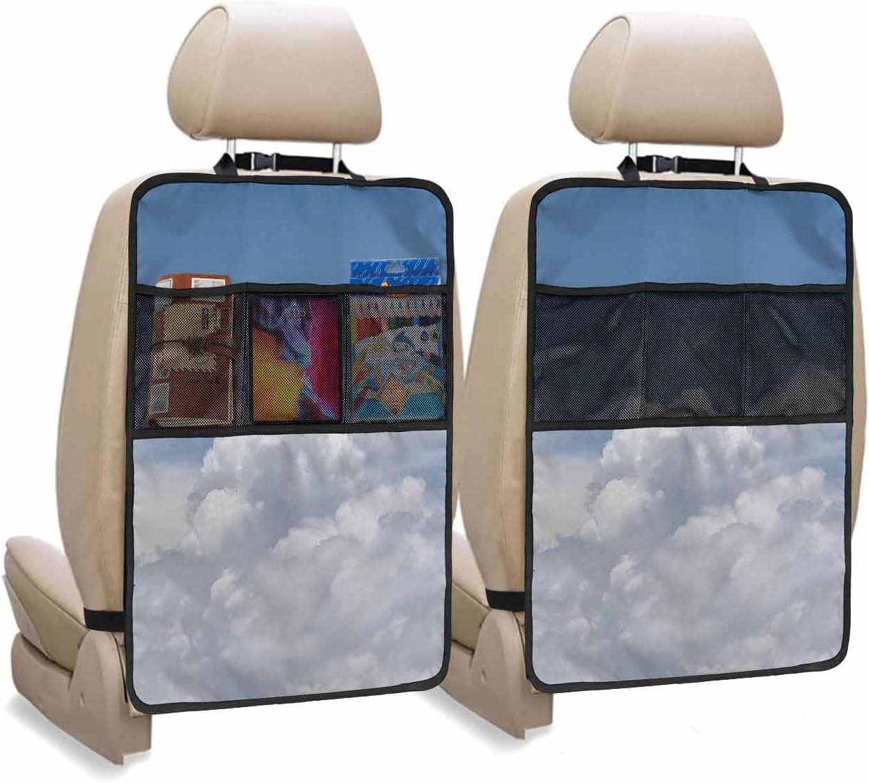 T&H XHome Car Seat Protector, 2 Pack Kick Mats Back Seat Protector Sunny Clouds White Gradient Sky Waterproof Backseat Cover for Kids Universal Fit Automotive Interior Protectors