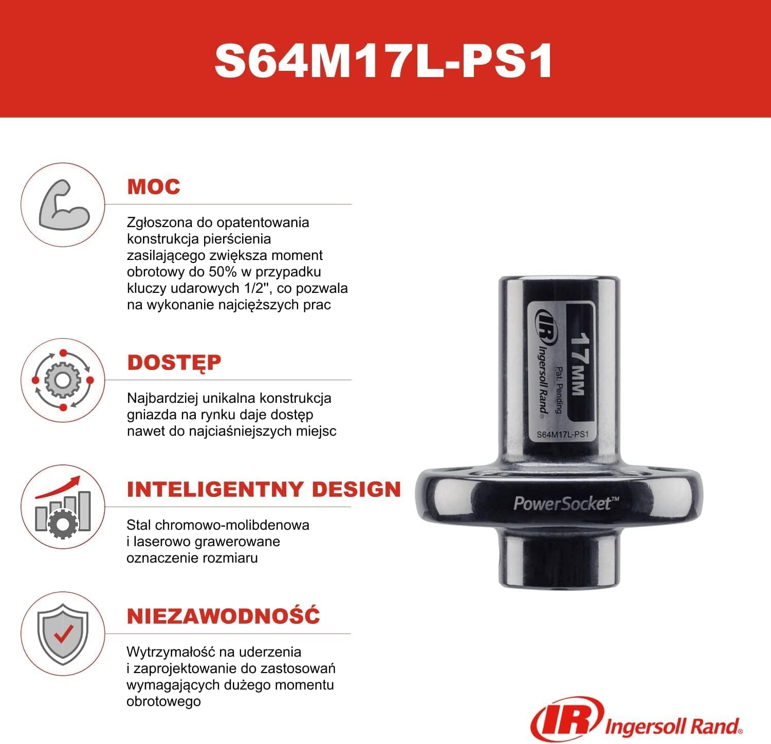 Ingersoll Rand S64M17L-PS1 Power Socket, 17mm