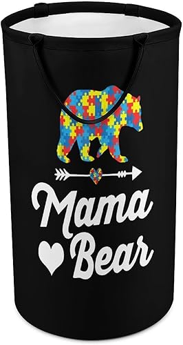 Mama Bear Autism Awareness Collapsible Laundry Basket Large Tall Dirty Clothes Hamper Storage Bag Blanket Organizer