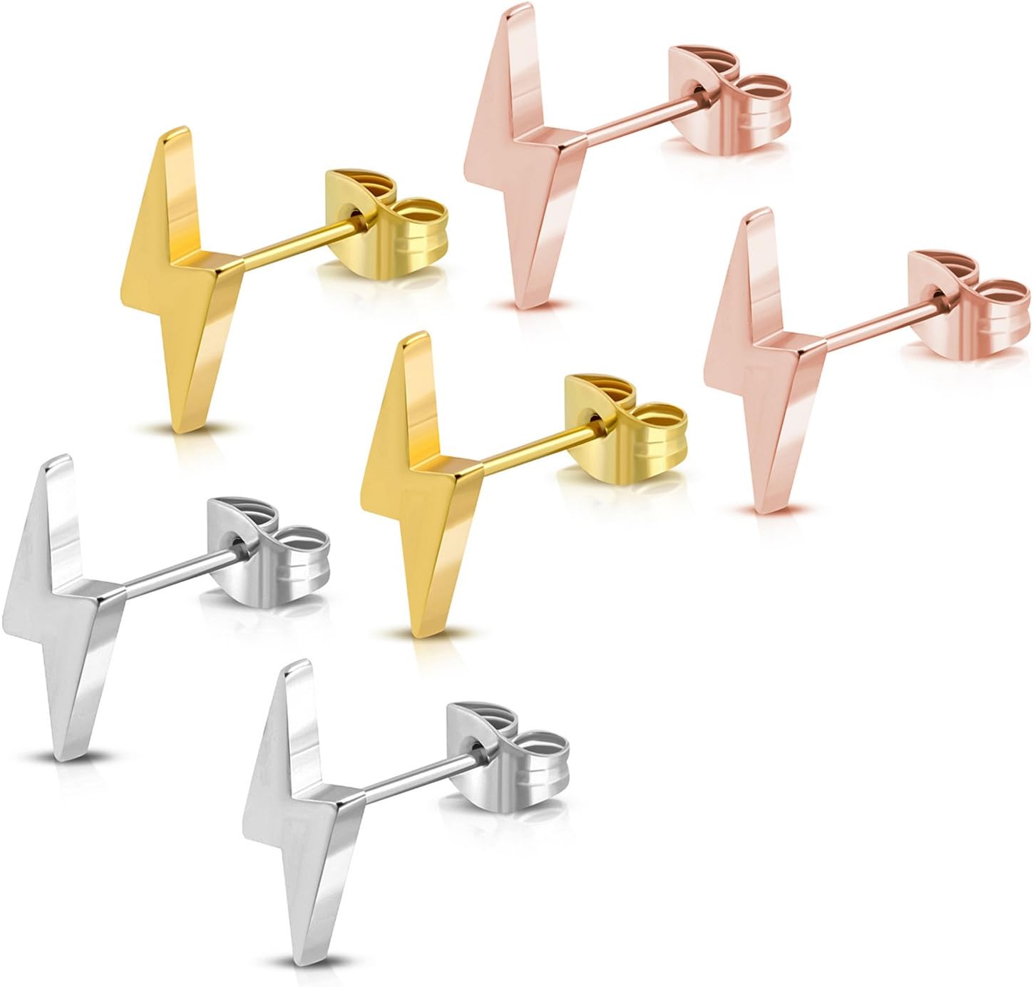Stainless Steel Lightning Bolt Flash Thunder Button Stud Post Earrings