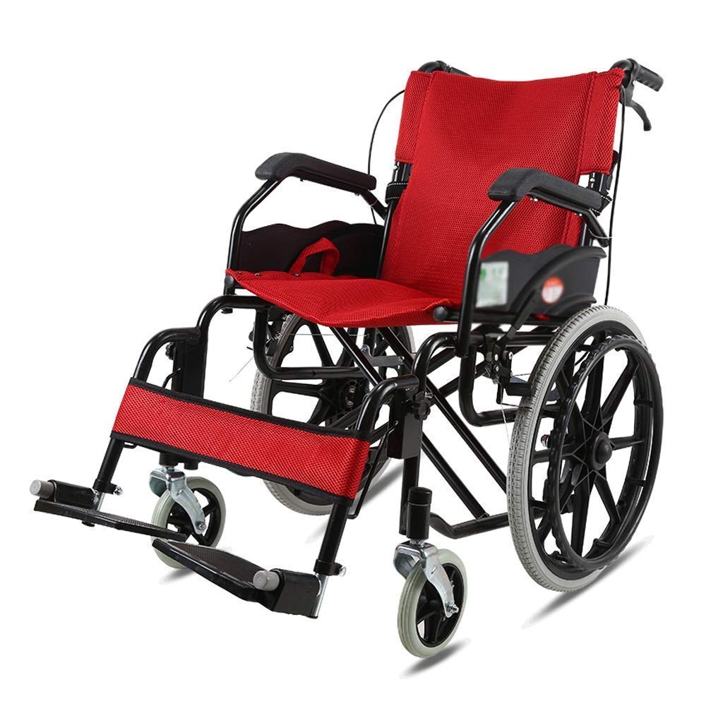 Silla de Ruedas Ultraligera Plegable roja de Viaje, pequeña, portátil, para Ancianos, discapacitados, Andador, sillas de Ruedas autopropulsadas con Empuje Manual