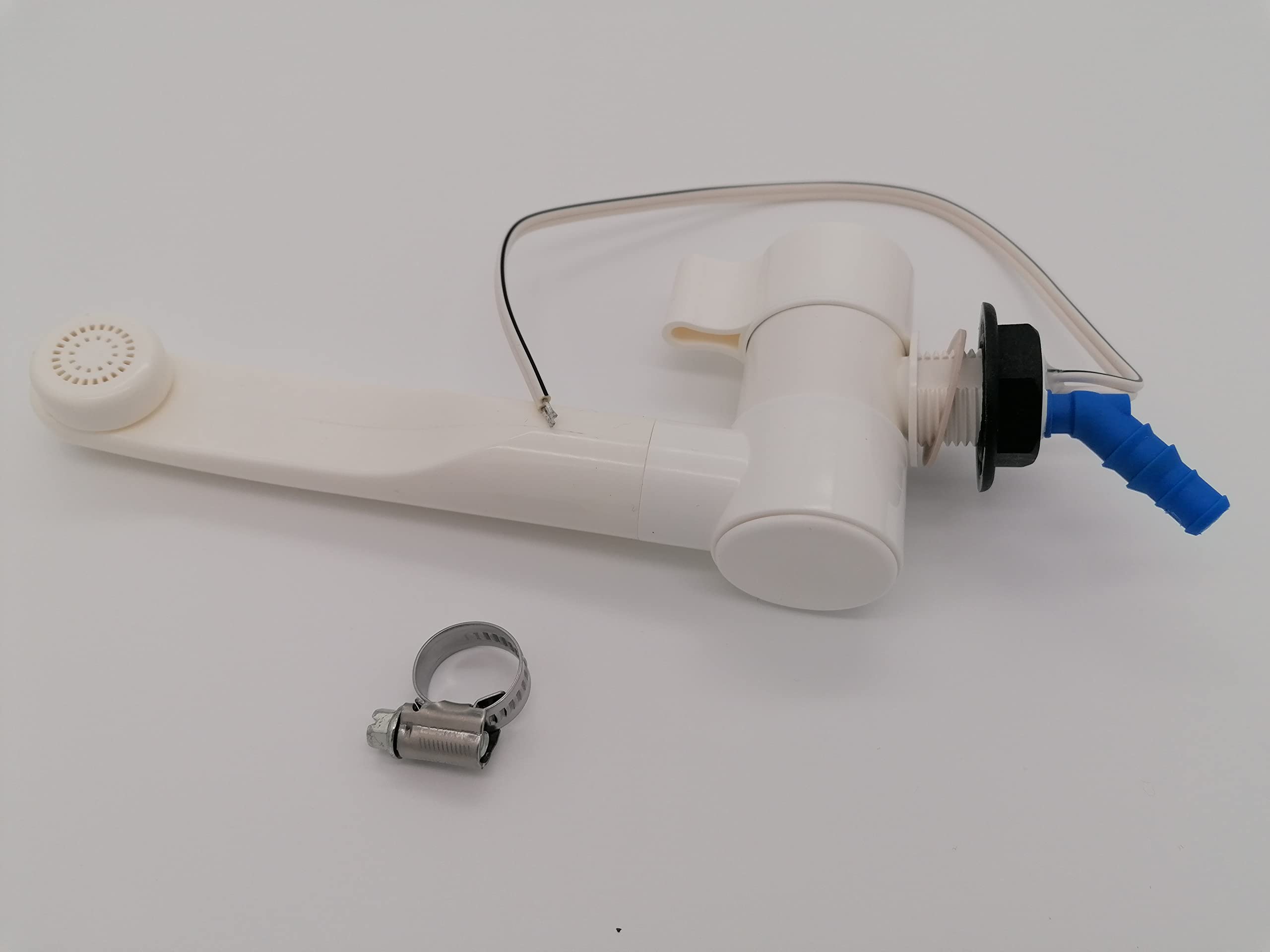 CR-MOESANCO® Grifo Camper 12V con Abrazadera Acero Inoxidable, Grifo para Autocaravana y Caravana con Interruptor para Bomba de Agua Sumergible, Caño 15cm Abatible Lavabo, Orificio 22mm