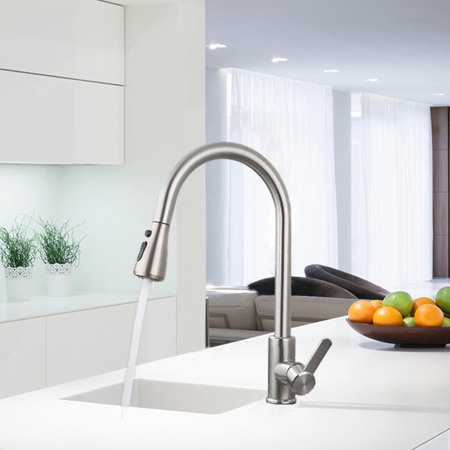 XWIHTR rubinetto estraibile da cucina, rubinetto da cucina girevole a 360°, miscelatore da cucina in acciaio inox a 3 modalità, rubinetto per lavello da cucina (spazzolato - testa grande)